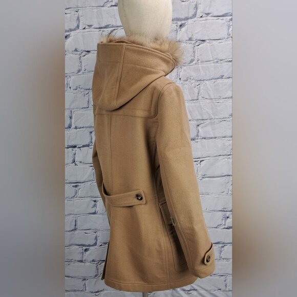 Burberry Womens Duffle Toggle Fur Hood Jacket Winter Camel Wool Nova Check 12 US - Picture 9 of 16